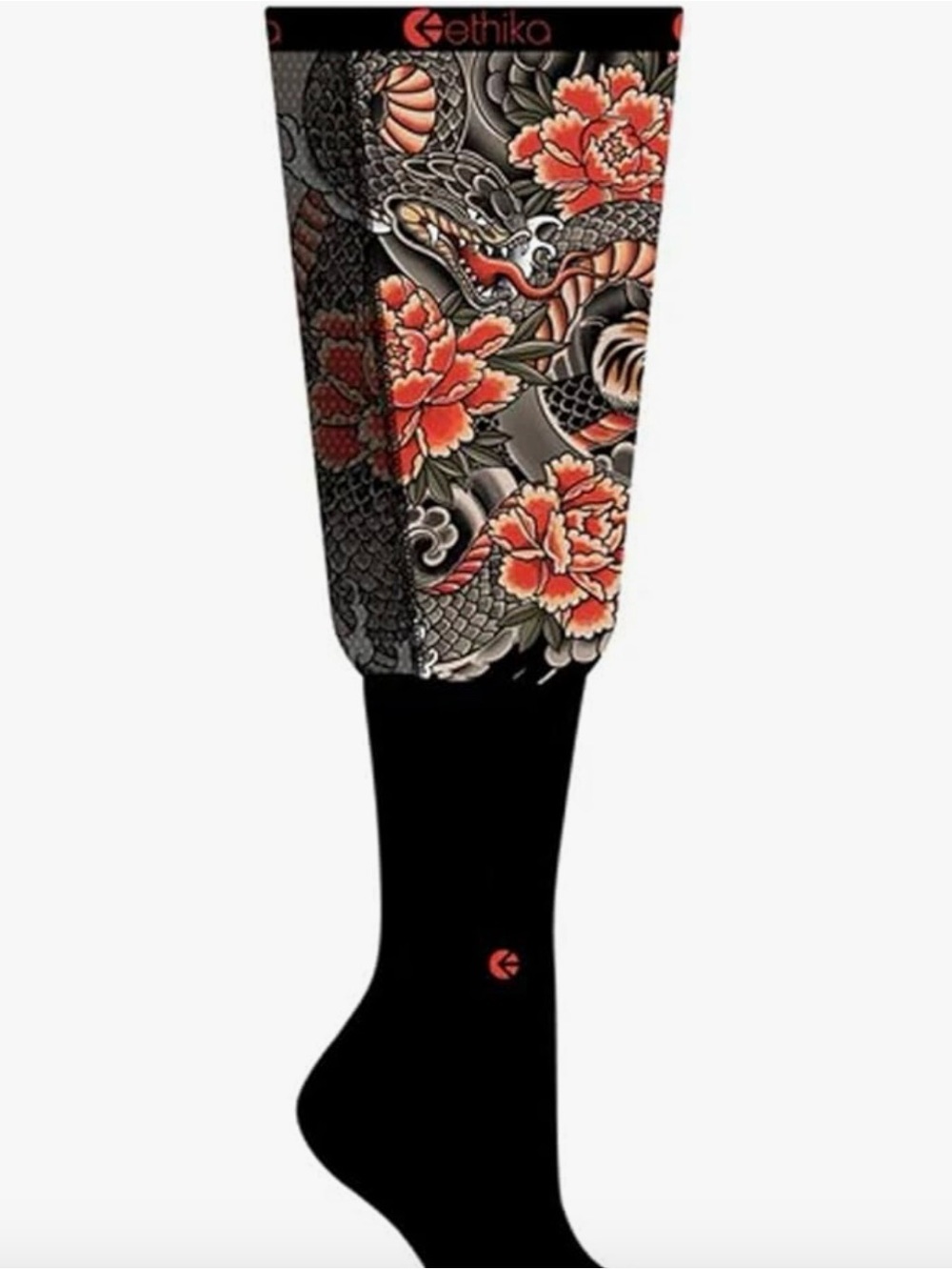 Ethika Men's Shogun Moto Socks bold orange and black dragon design size large